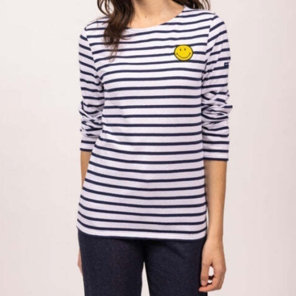 Saint James x Smiley Iconic Sailor Striped Shirt White Navy